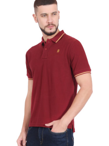Cotton Polo T shirt for men. Plain, Solid design with Collar-Maroon left