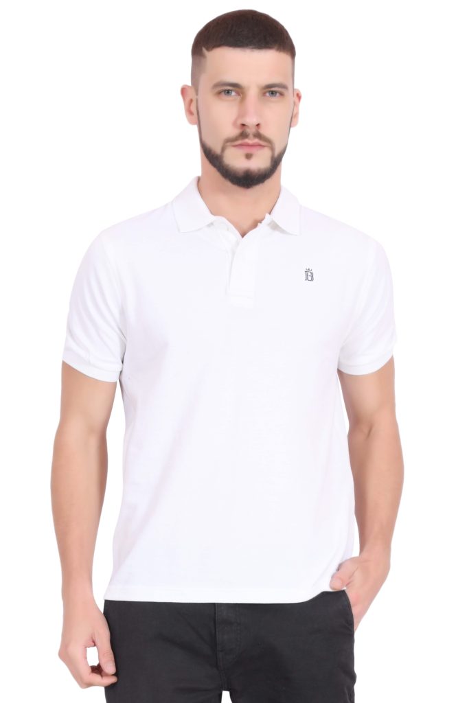 Plain Cotton White Polo T shirt  for Men BlueAura Apparels